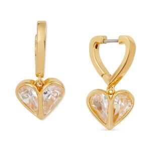 Kate Spade Gold-Tone Cubic Zirconia Heart Charm Huggie Hoop Earrings